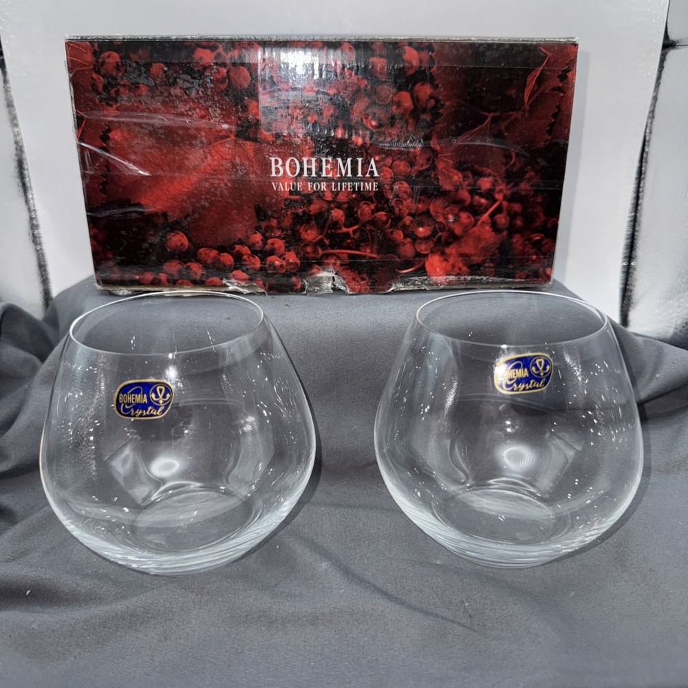 Bohemia Crystal Stemless Wine Brandy Glasses Set of 2 - Crystalex NIB